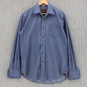 EQ Equilibrio Rooster Shirt Mens Medium M Blue Striped Button Down Long Sleeve